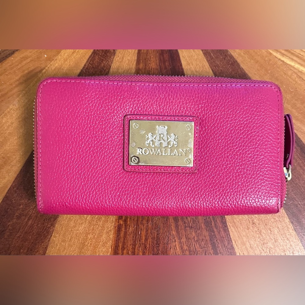 Rowallan of Scotland Leather Turn Lock Zip Around Wallet, Hot Pink